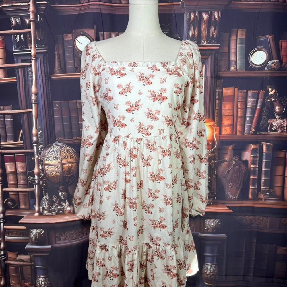 Celebrity‎ Pink Floral Square Neck Long Sleeve Mini Dress Size Small